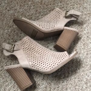 Suede tan wedge heel booties